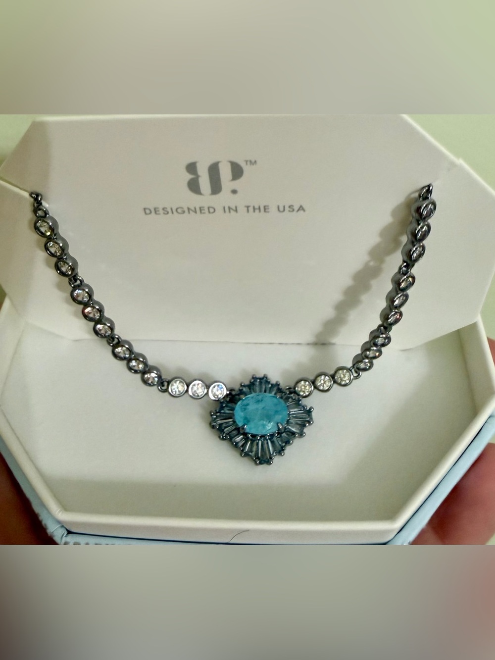 BP Baby sky blue topaz on hematite Statement Necklace